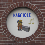 908336 Afbeelding van het beeldmerk van muziekzaak Karfield (Varkenmarkt 36-38) te Utrecht.